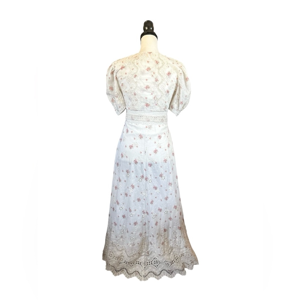 LoveShackFancy Stacy Floral Print Broderie Cotton Maxi Dress Cottagecore Size 0 - Picture 3 of 16